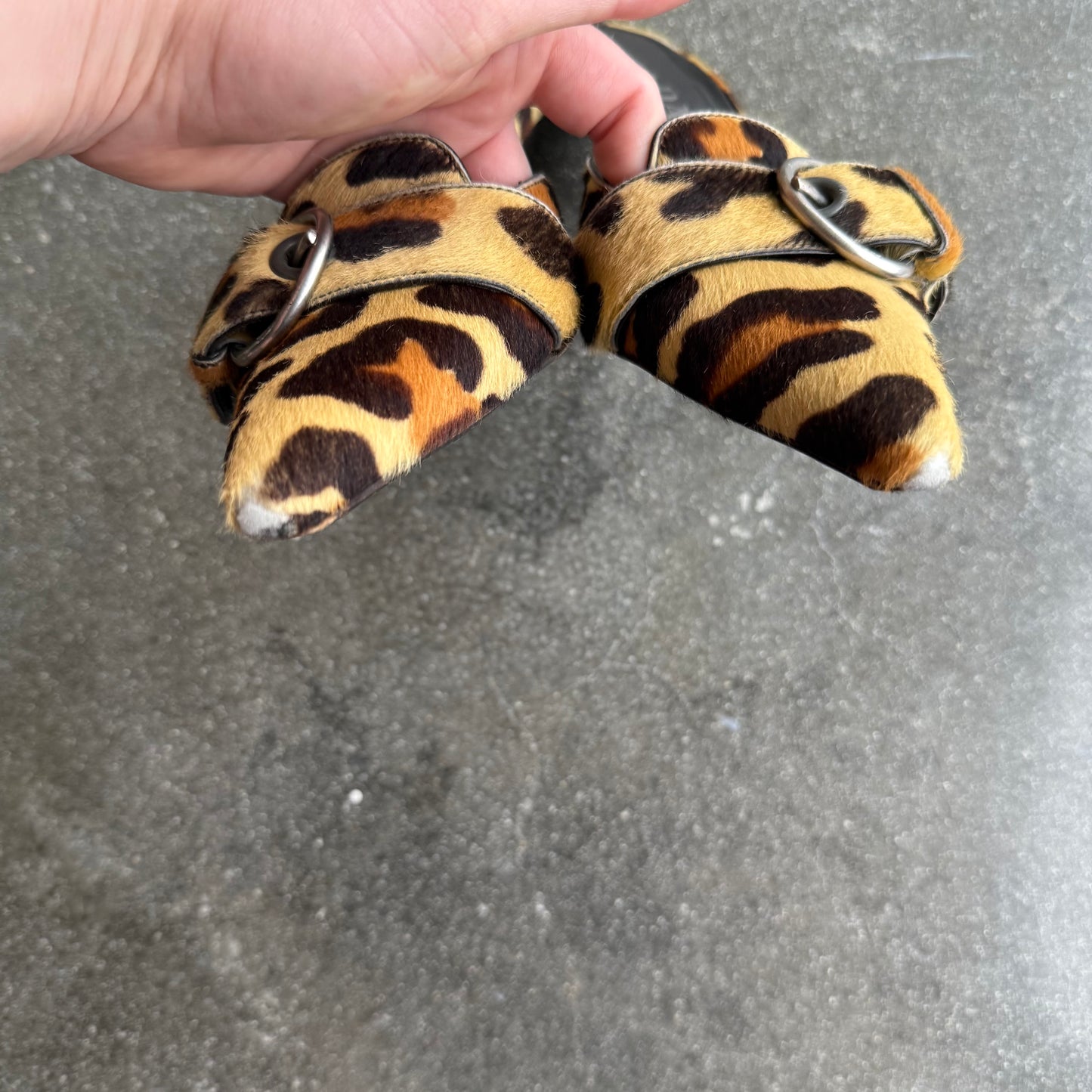 00s Prada Ponyhair Leopard Mules - US 7