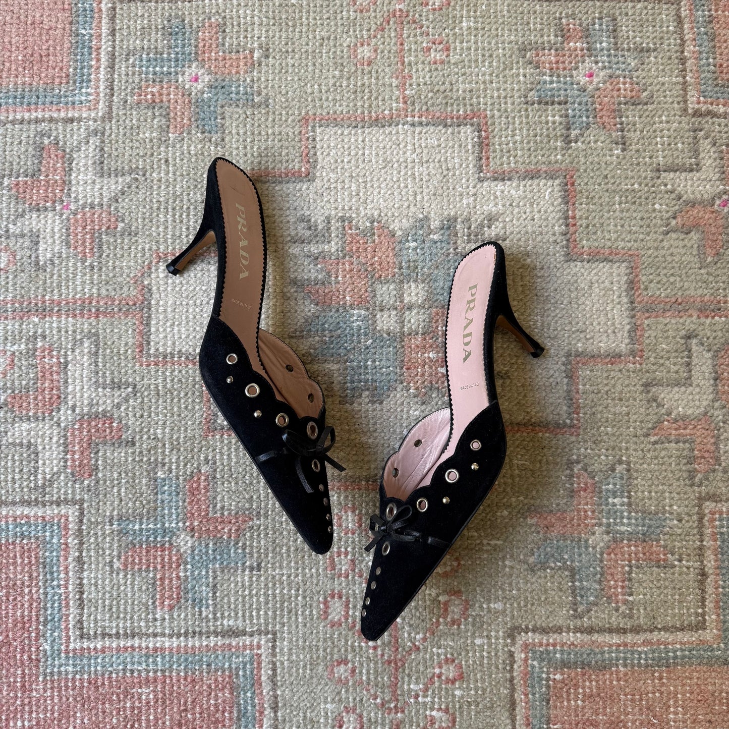 S/S2002 Prada Black Grommet Mules - US 8.5