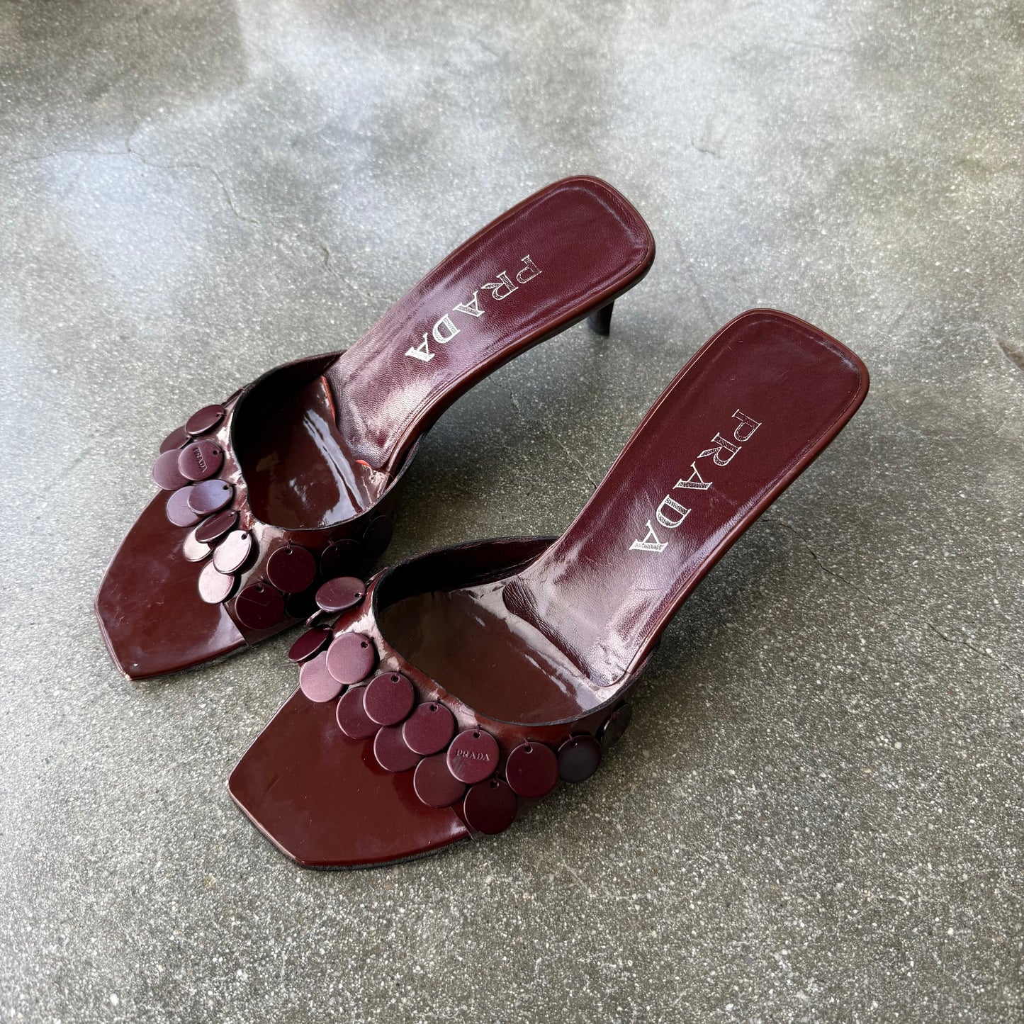 S/S2000 Prada Burgundy Pailette Mules - US 8