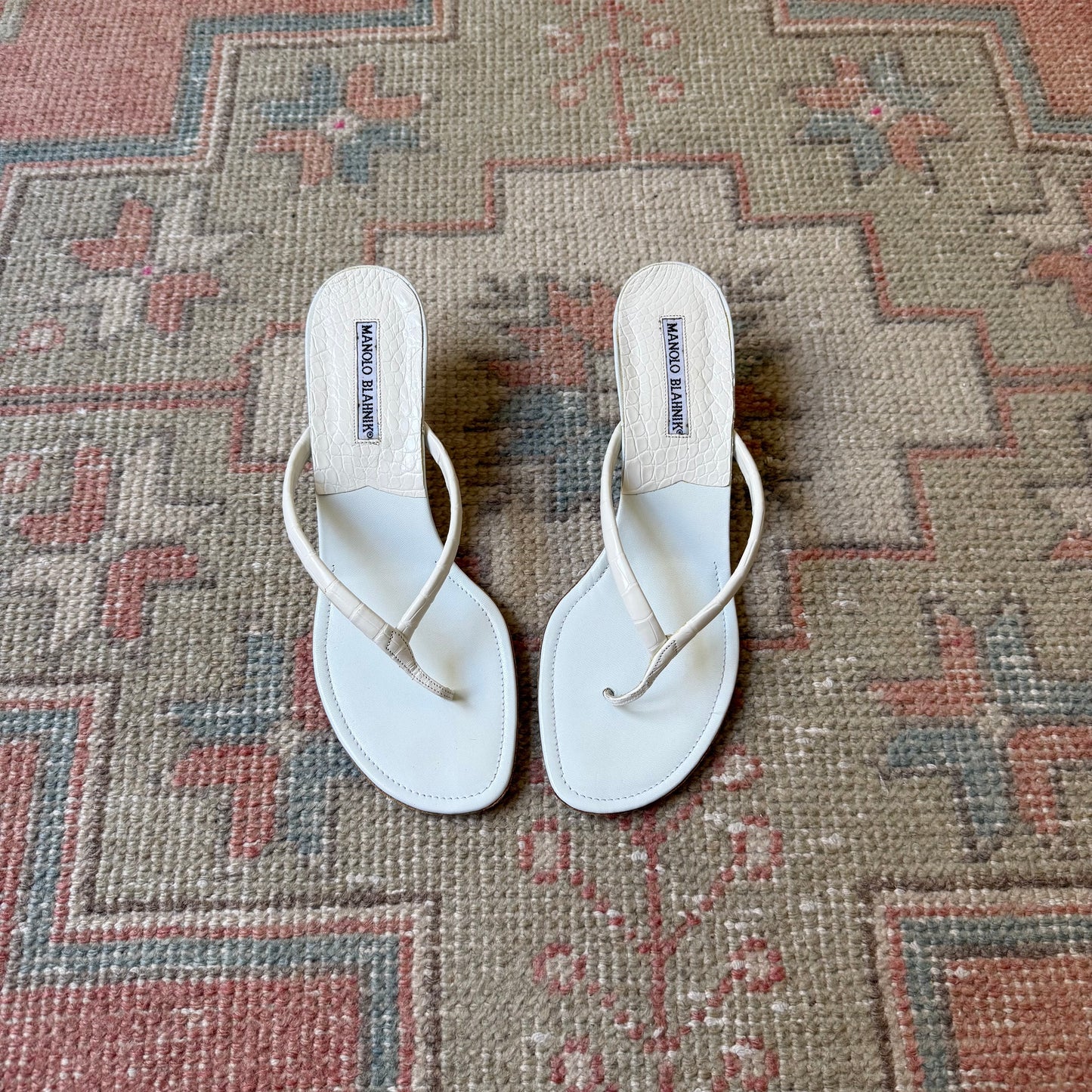 Vintage Manolo Blahnik White Paterno Thong Sandals - US 8-8.5