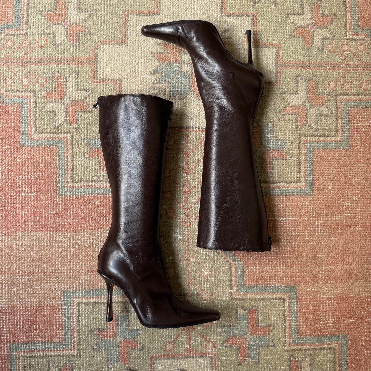 90s Jimmy Choo Kid Chocolate Stiletto Boots - US 5.5-6