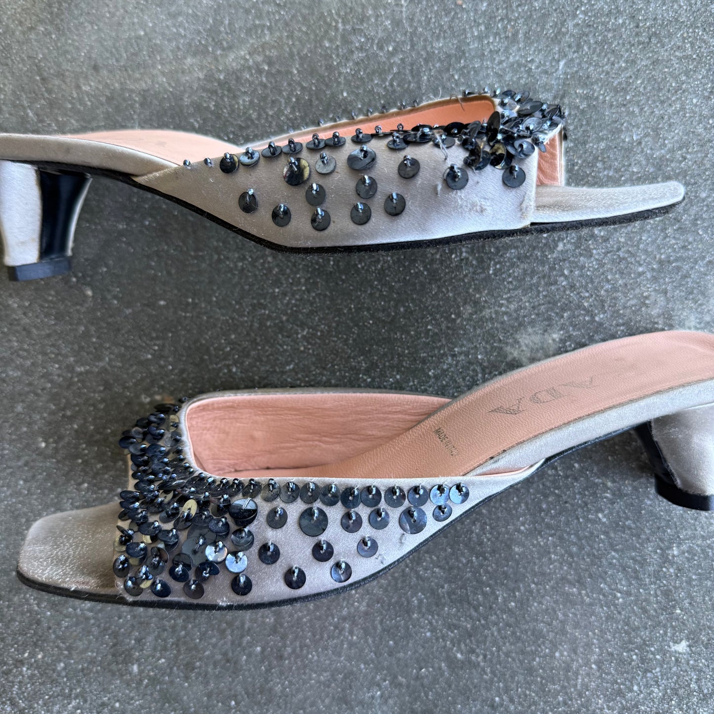 S/S1999 Prada Silk Satin Sequin Mules - US 7.5