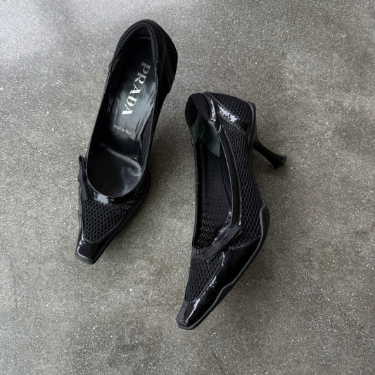 SS00 Prada Patent Leather & Mesh Heels - US 5.5-6