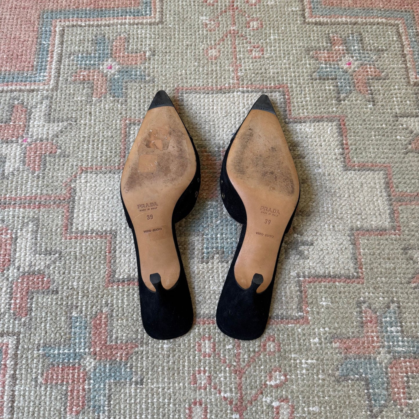 S/S2002 Prada Black Grommet Mules - US 8.5