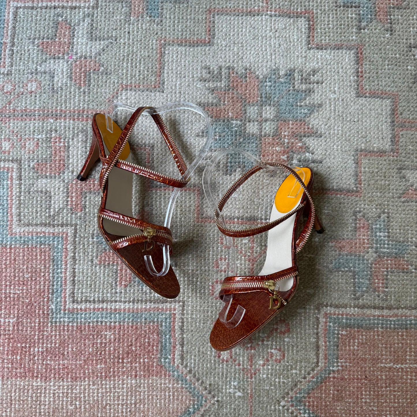 S/S2001 Galliano Dior Bronze Zipper Sandals - US 8-8.5