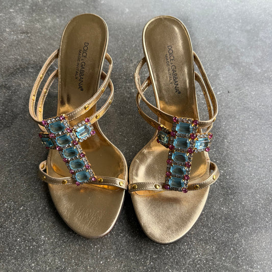 Dolce & Gabbana Cross Gold Leather Sandals - US 7.5