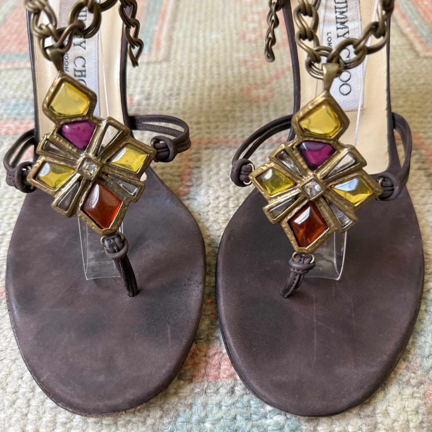 Y2K Jimmy Choo Suede Jeweled Sandals - US 8
