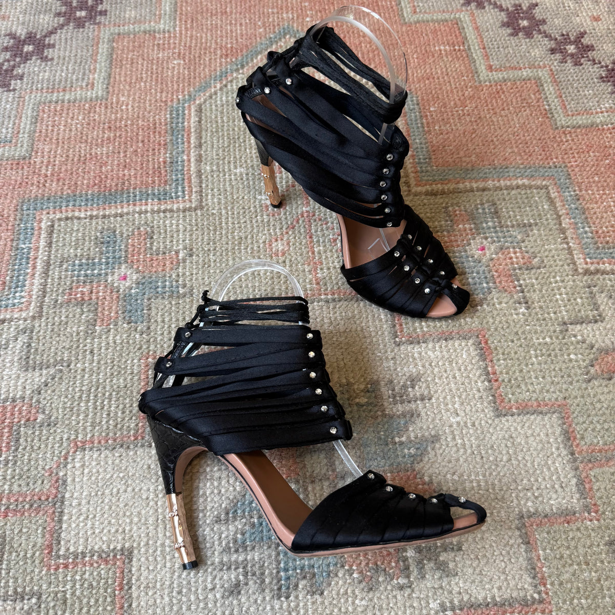 S/S2004 Tom Ford Gucci Swarovski Satin Bamboo Heels - US 7