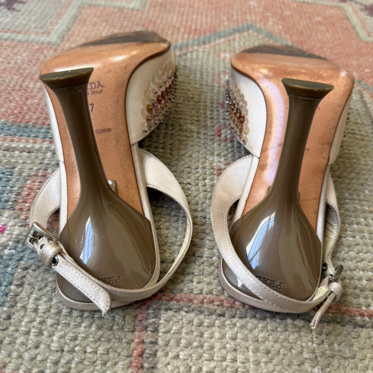 S/S1999 Prada Champagne Paillette Slingback Mules - US 7
