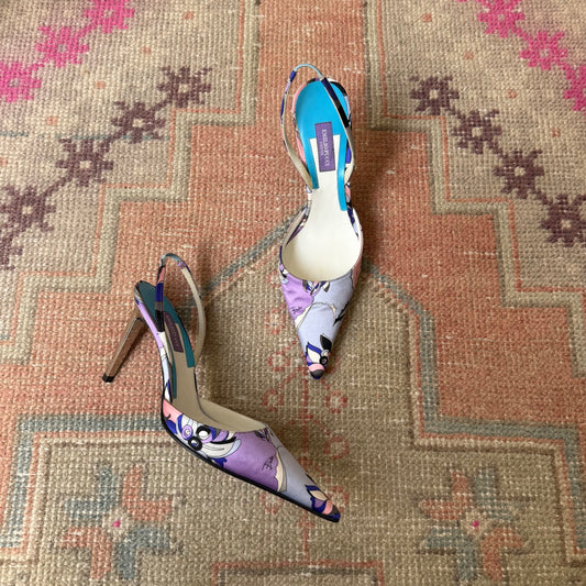 Y2K Emilio Pucci Silk Satin Slingbacks - US 6-6.5