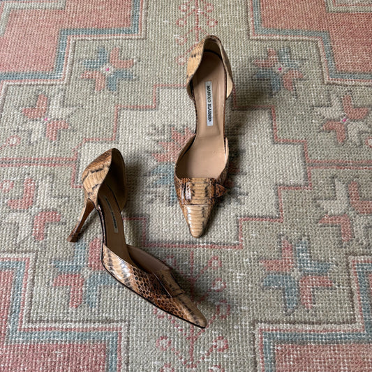 Y2K Manolo Blahnik D’Orsay Snake Heels - US 9