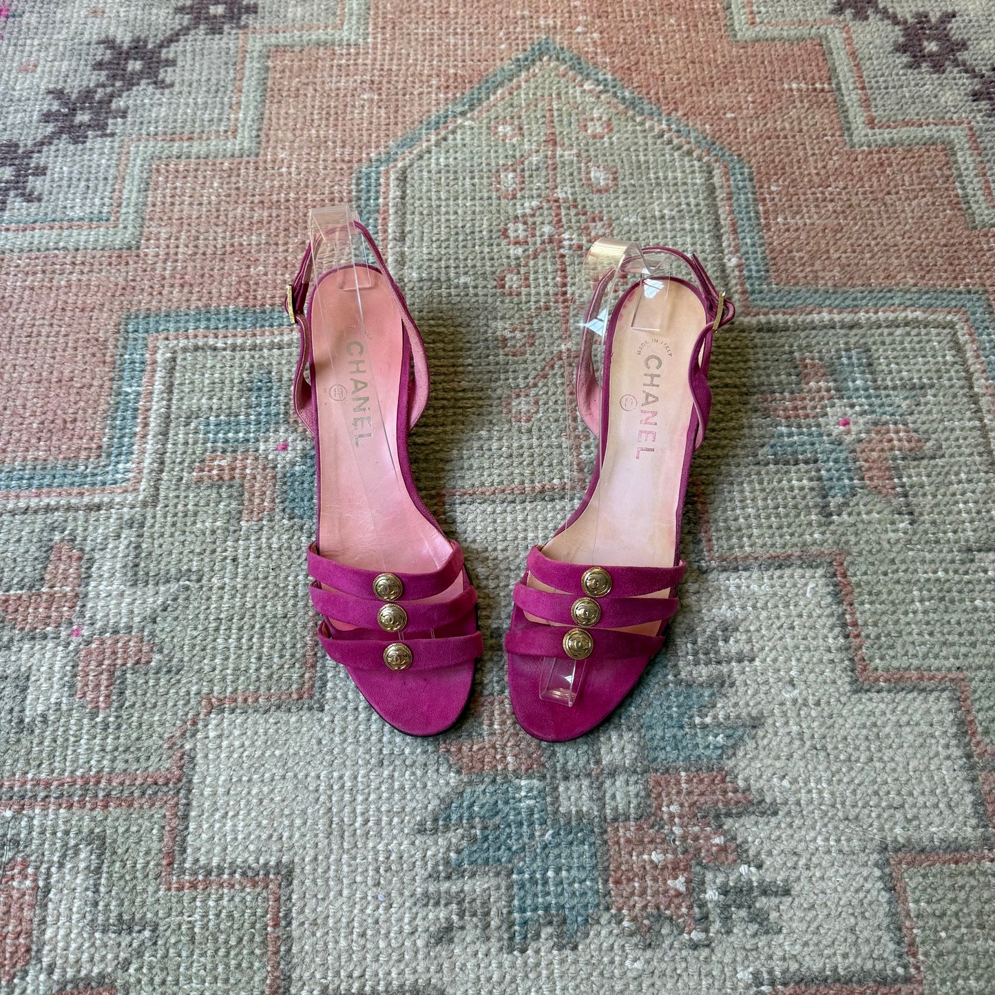 1995 Karl Lagerfeld Chanel Fuchsia Suede Slingback - US 7.5