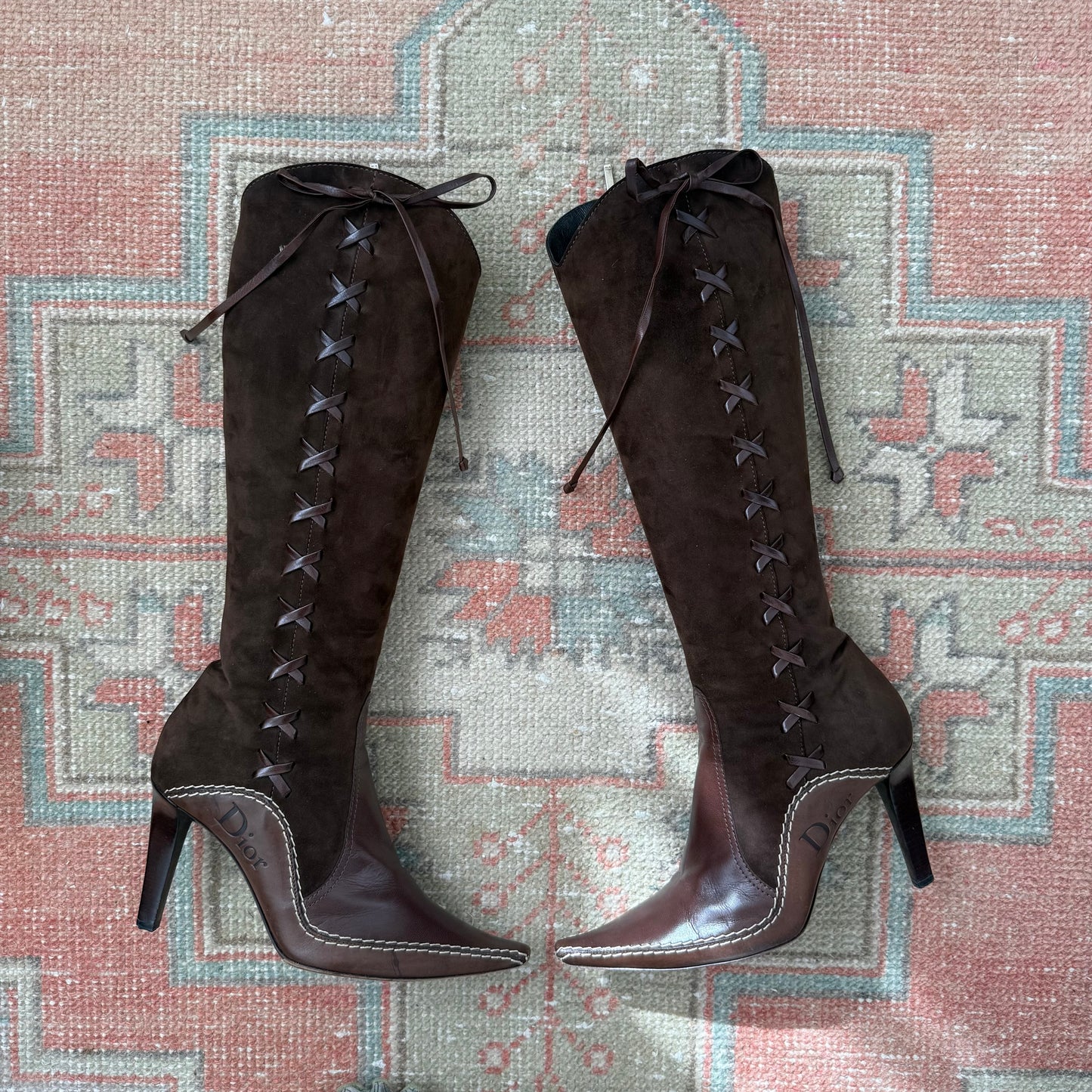 F/W2001 Galliano Dior Chocolate Suede Lace Up Western Boots - US 7