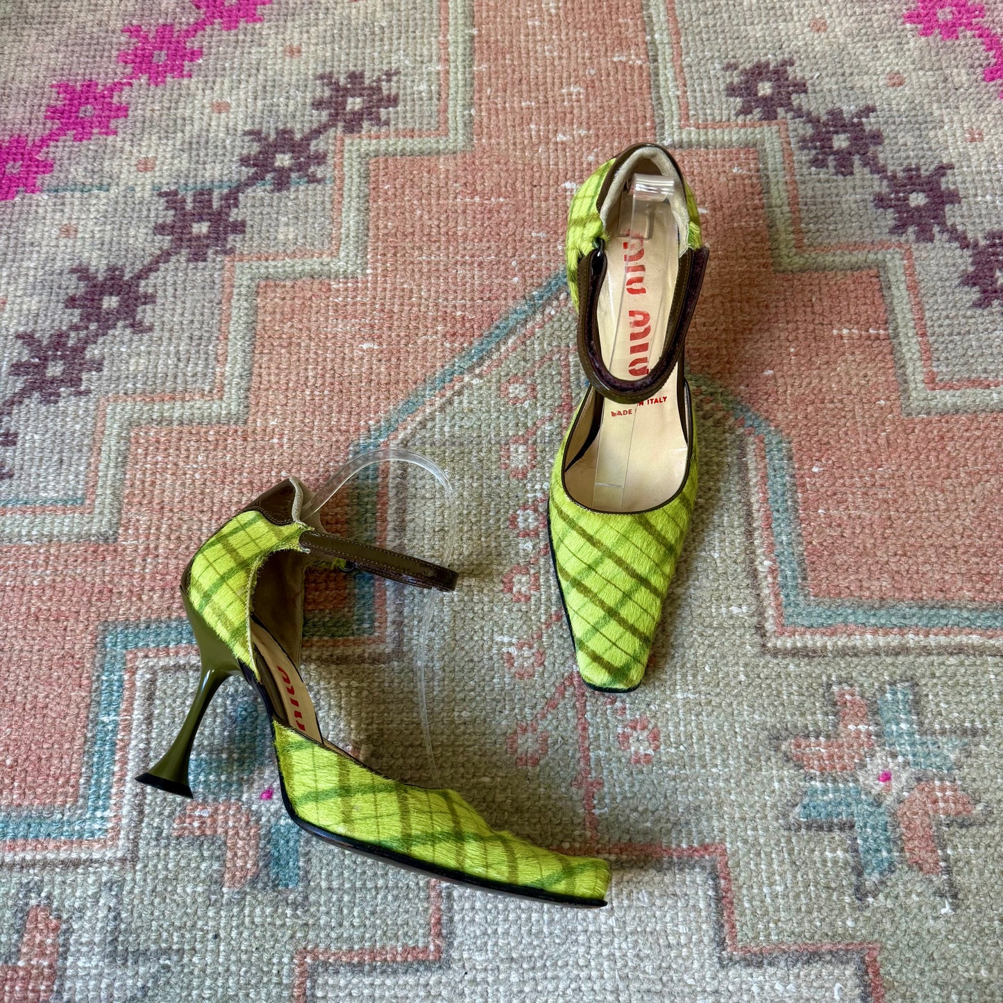 F/W1999 miu miu Ponyhair Tartan Mary Janes - US 6-6.5