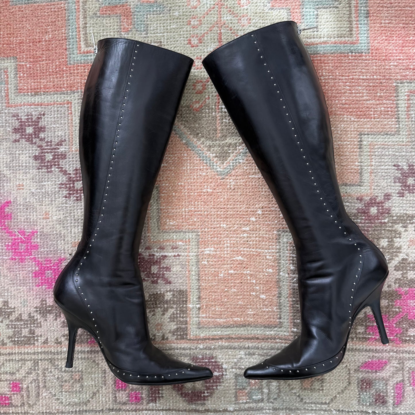 S/S2004 Galliano Dior Black Studded Leather Boots - US 7