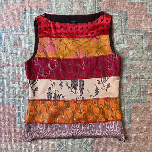 F/W2002 Jean Paul Gaultier Silk Jacquard Patchwork Top - Size M-L