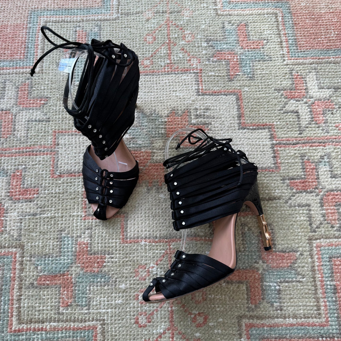 S/S2004 Tom Ford Gucci Crystal Satin Bamboo Heels - US 7