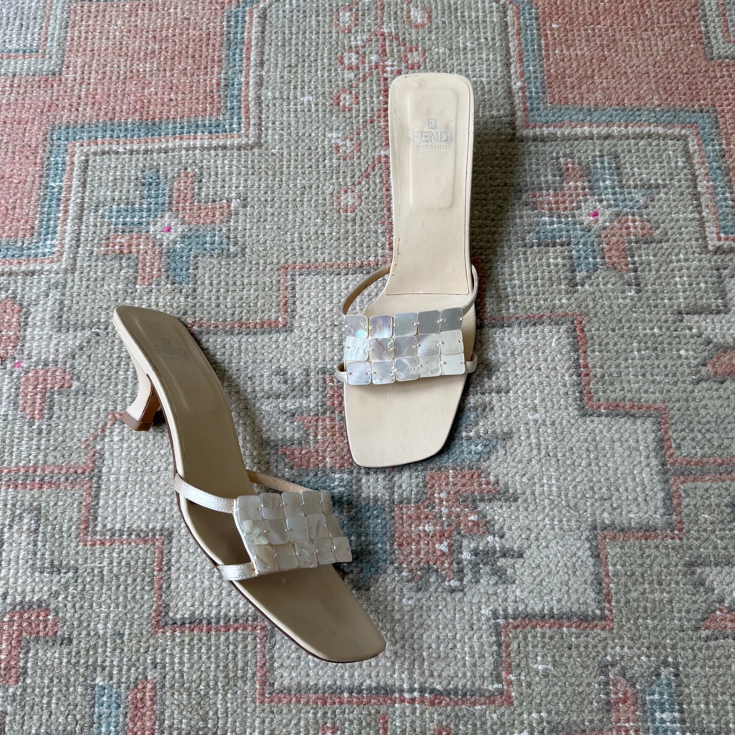 S/S2000 Fendi Cream Mother of Pearl Sandals - US 9-9.5