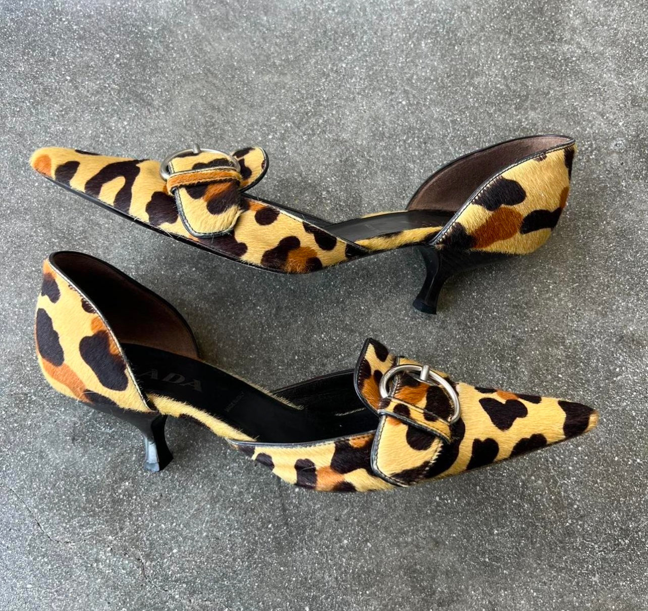 00s Prada Pony Hair Leopard Heels - US 8