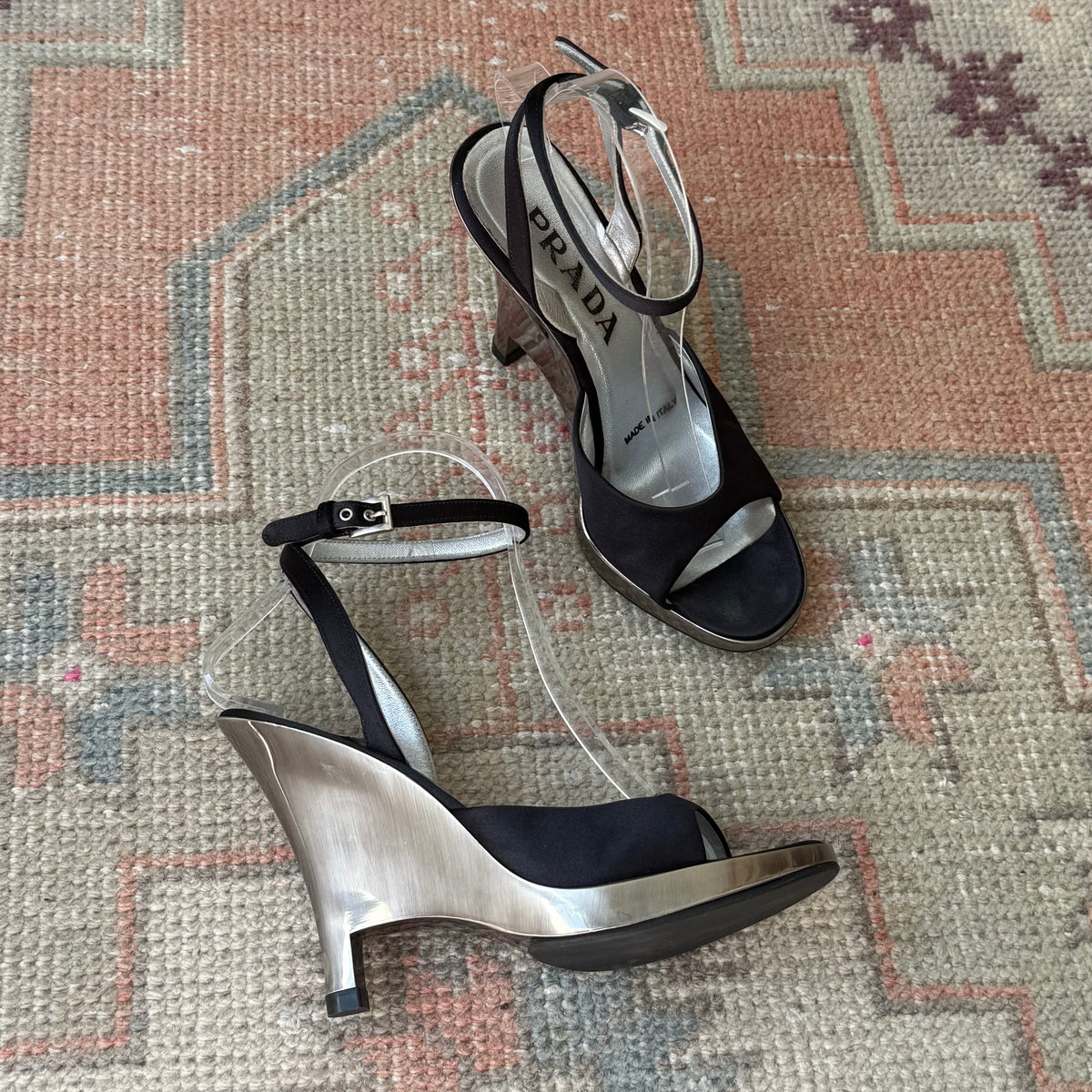 S/S1998 Prada Silver Lucite Wedges - US 6