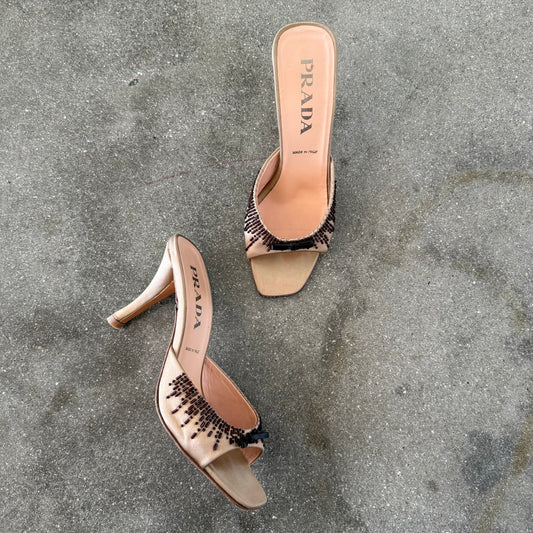 SS98 Prada Silk Satin Beaded Mules - US 7