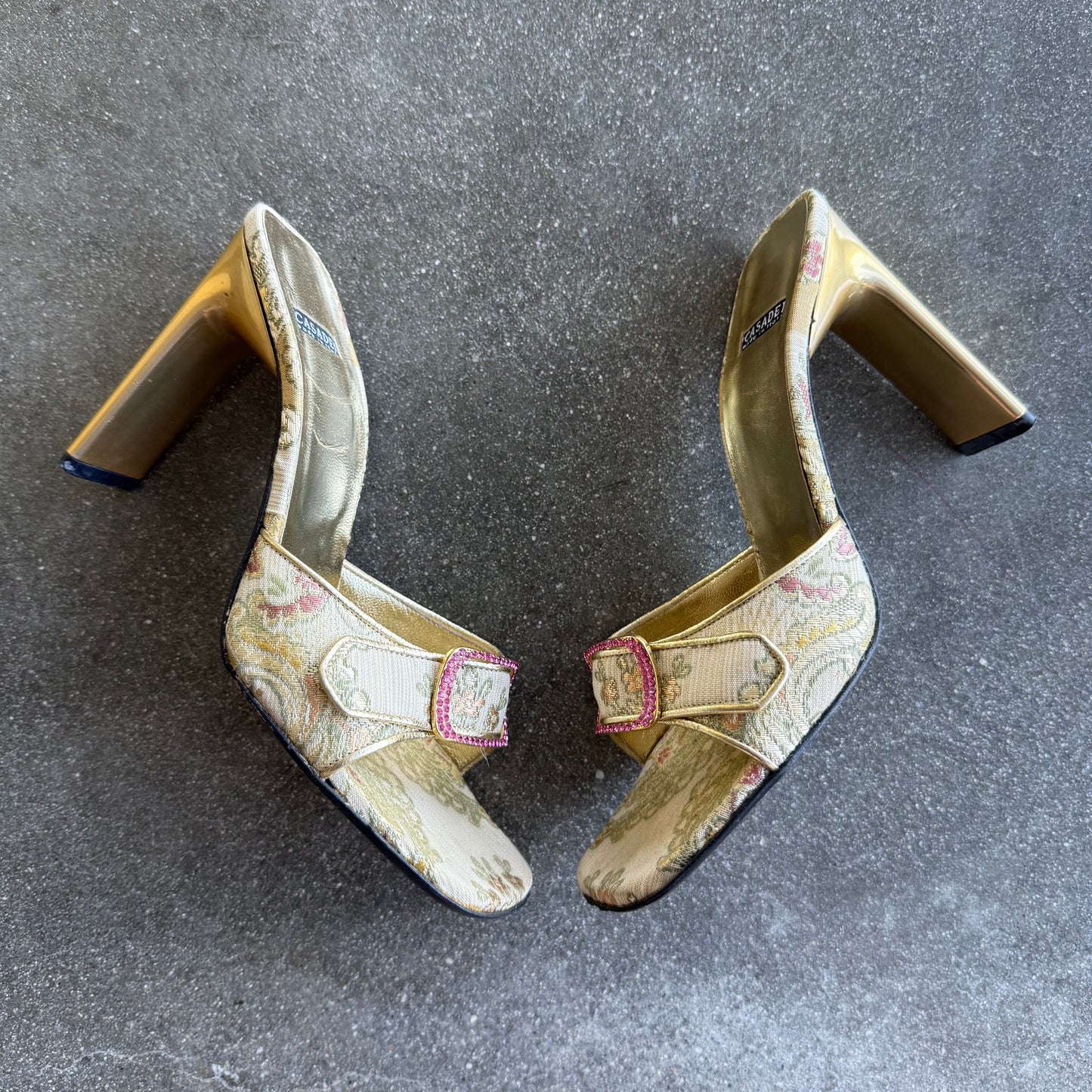 00s Casadei Jacquard Gold Mules - US 7