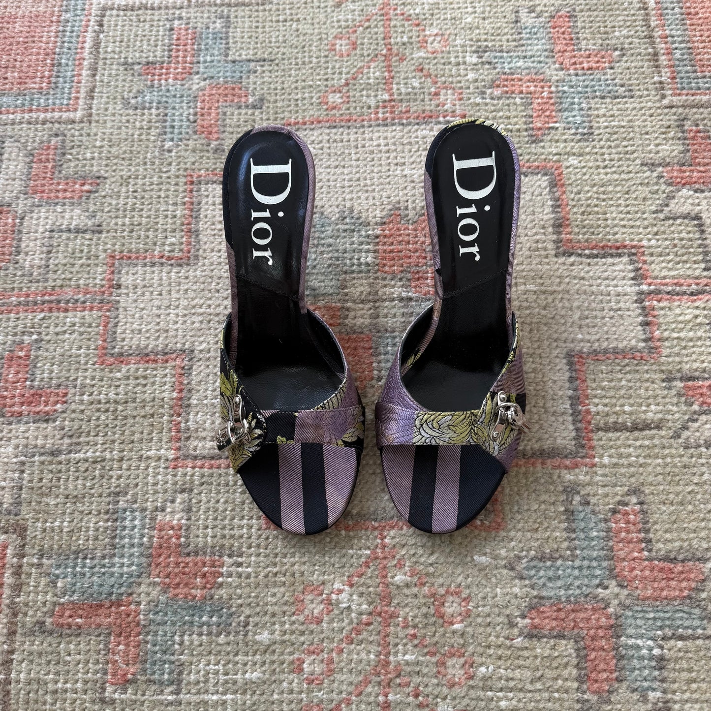 S/S2005 Galliano Dior Chrysanthemum Lock & Key Mules - US 7