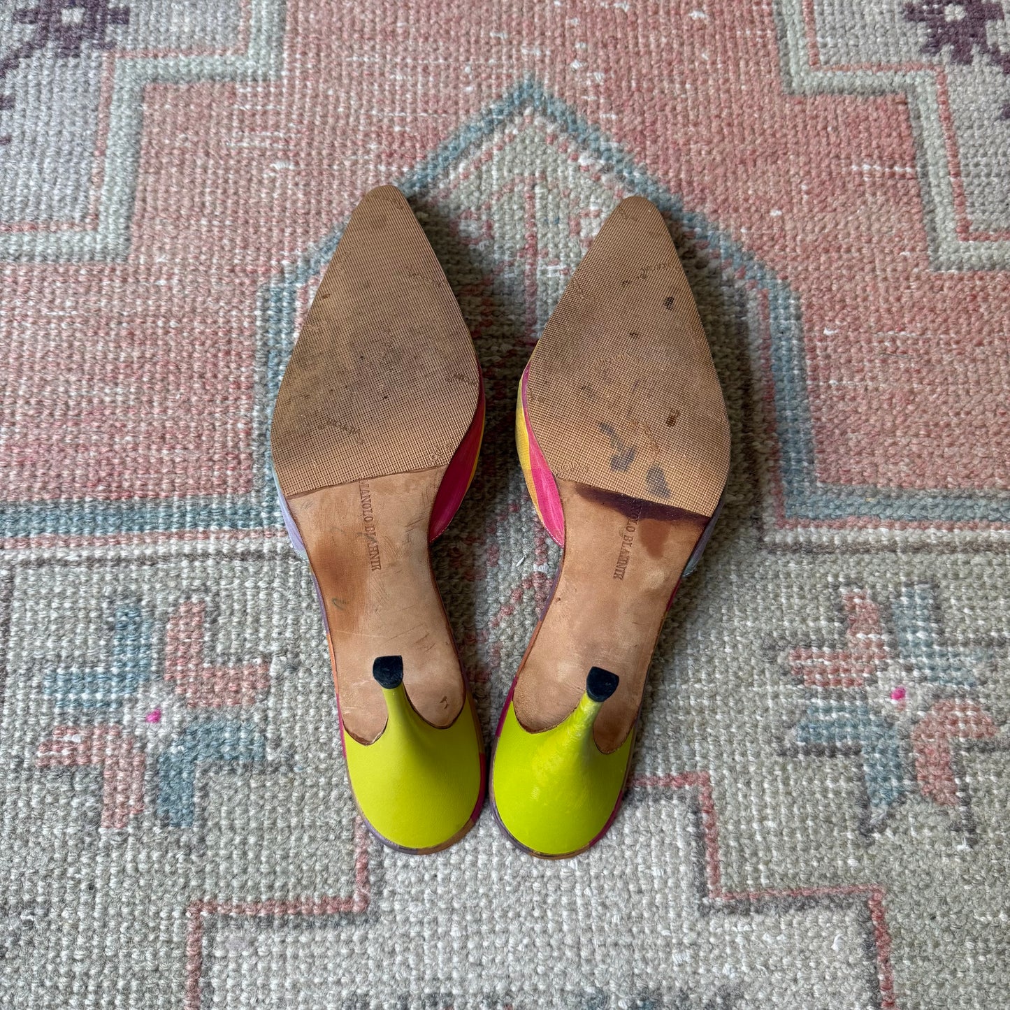 S/S2000 Manolo Blahnik Tartan Green Mules - US 9-9.5