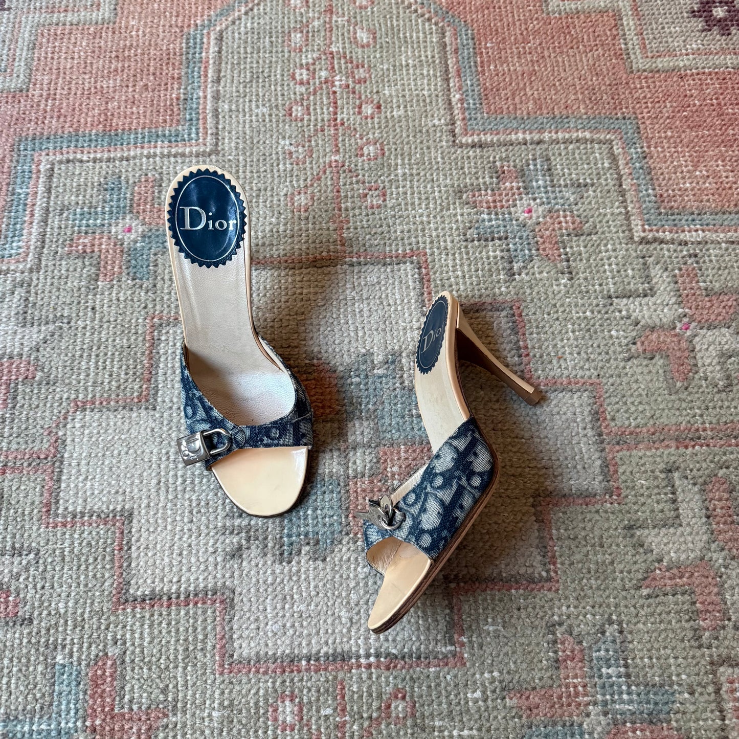 S/S2004 Galliano Dior Blue Lock & Key Mules - US 6.5