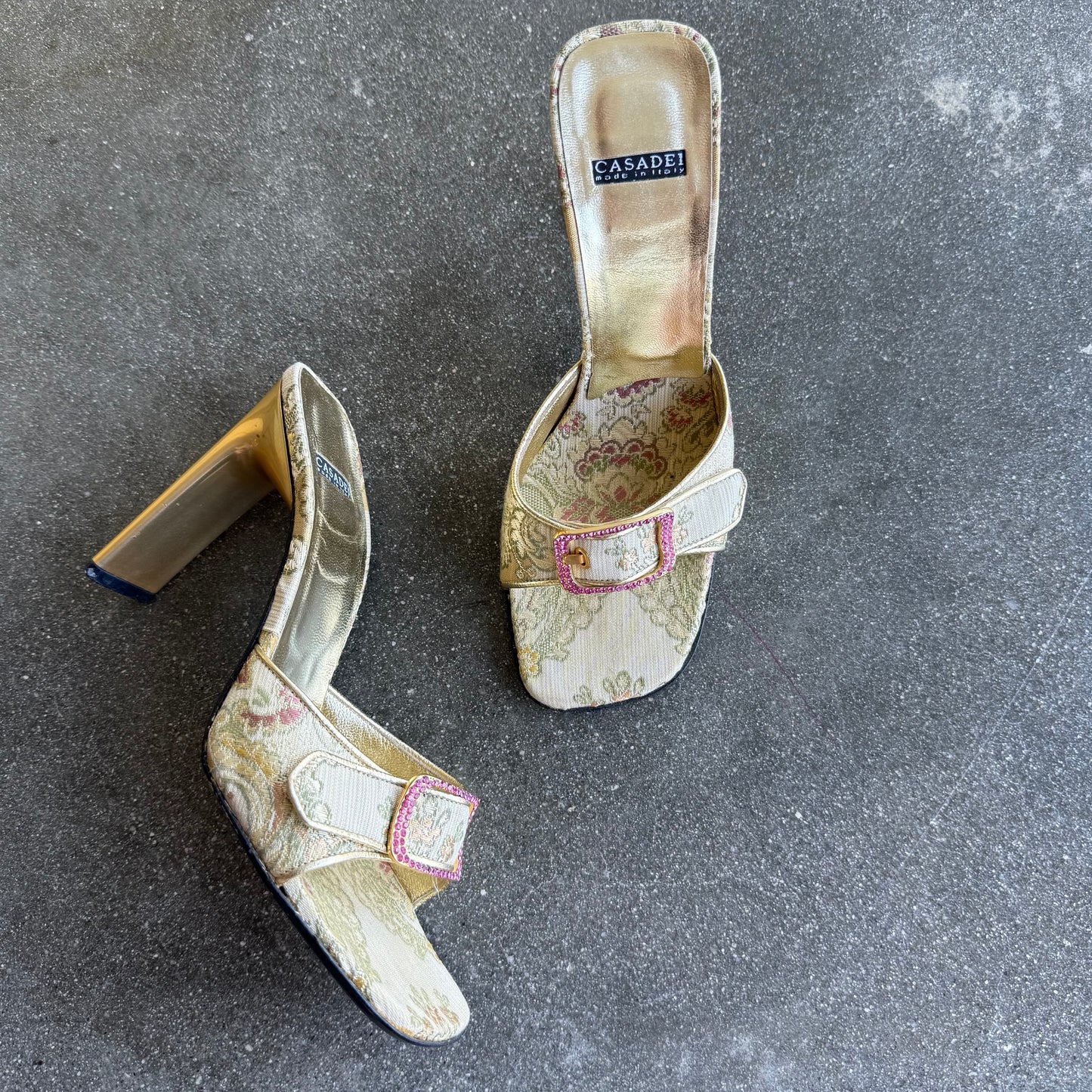 00s Casadei Jacquard Gold Mules - US 7