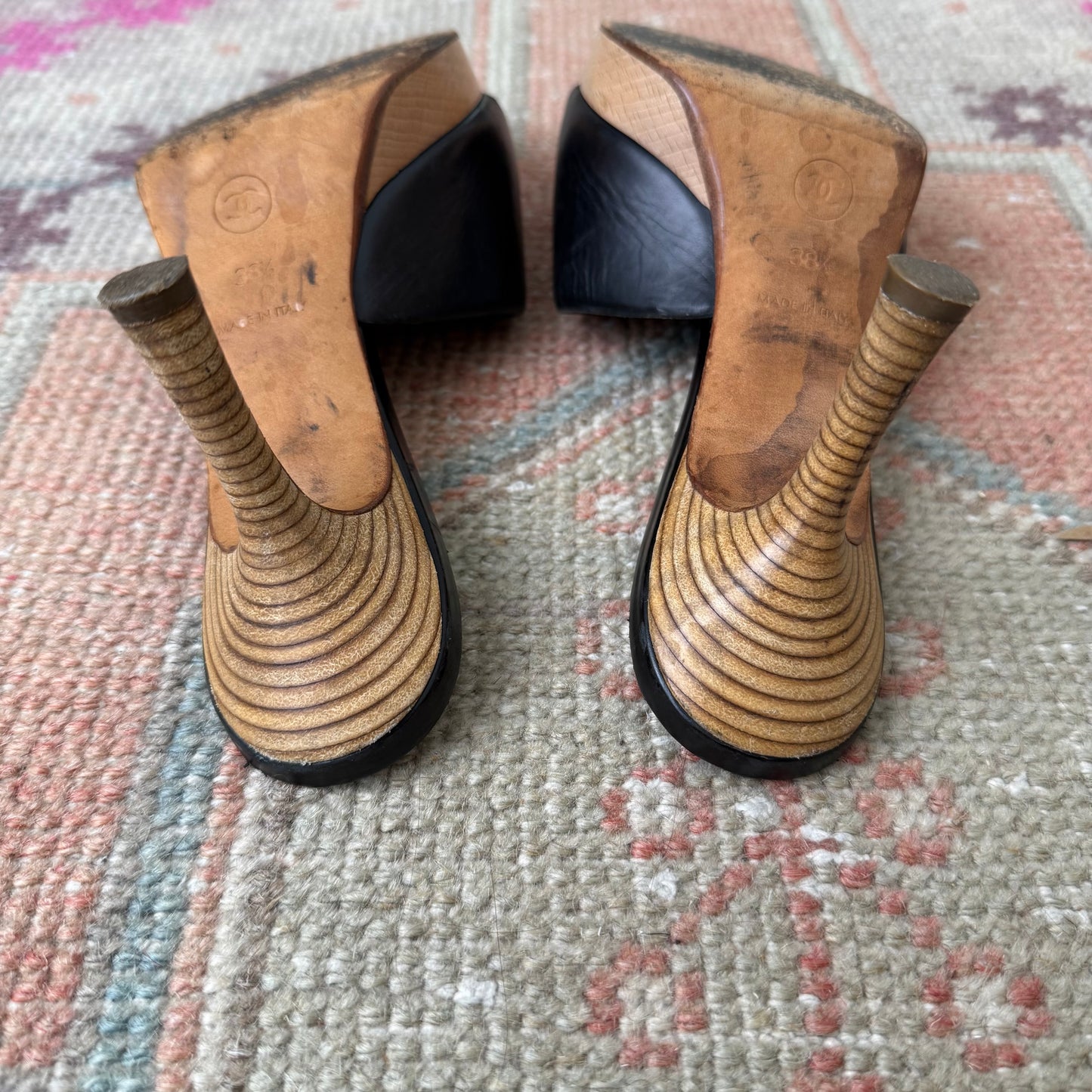 90s Chanel Leather Platform Mules - US 7.5