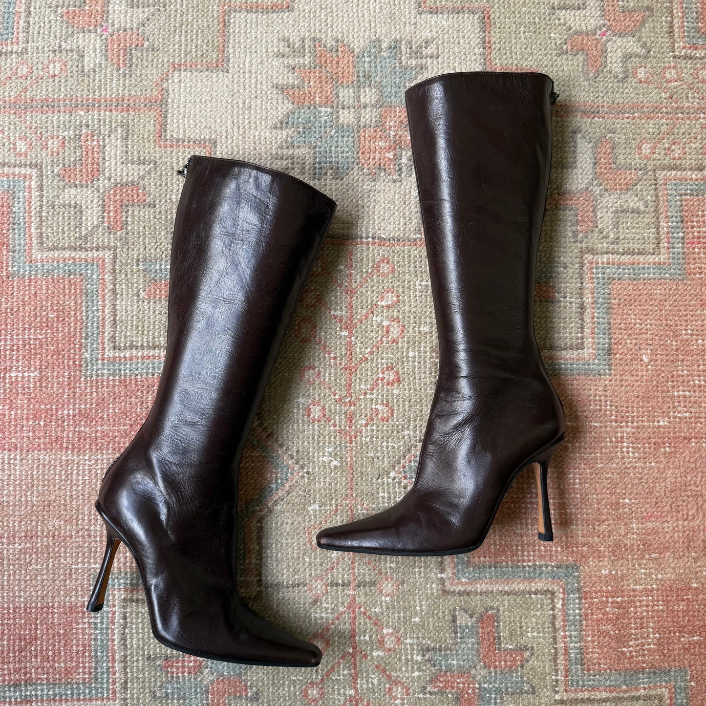 90s Jimmy Choo Kid Chocolate Stiletto Boots - US 5.5-6