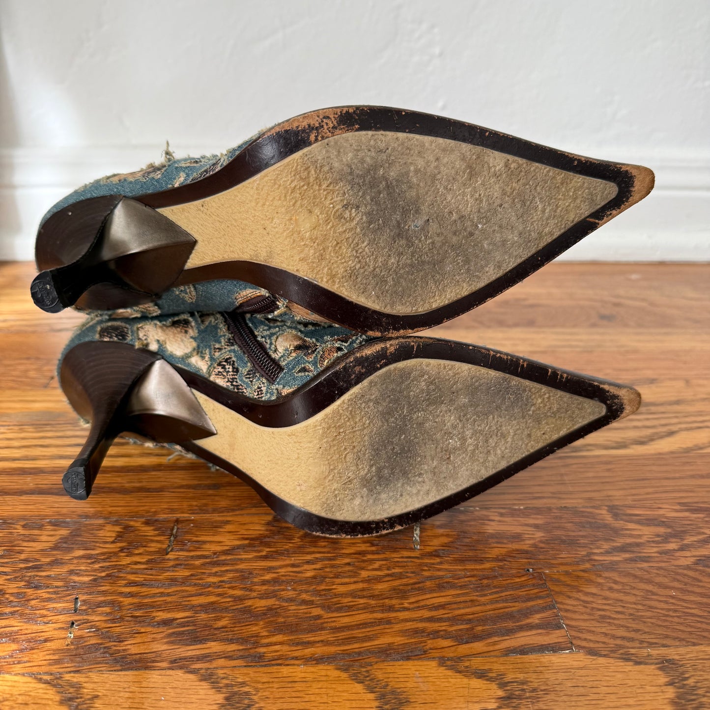 S/S2002 Roberto Cavalli Denim + Leopard Laser Cut Boots - US 7