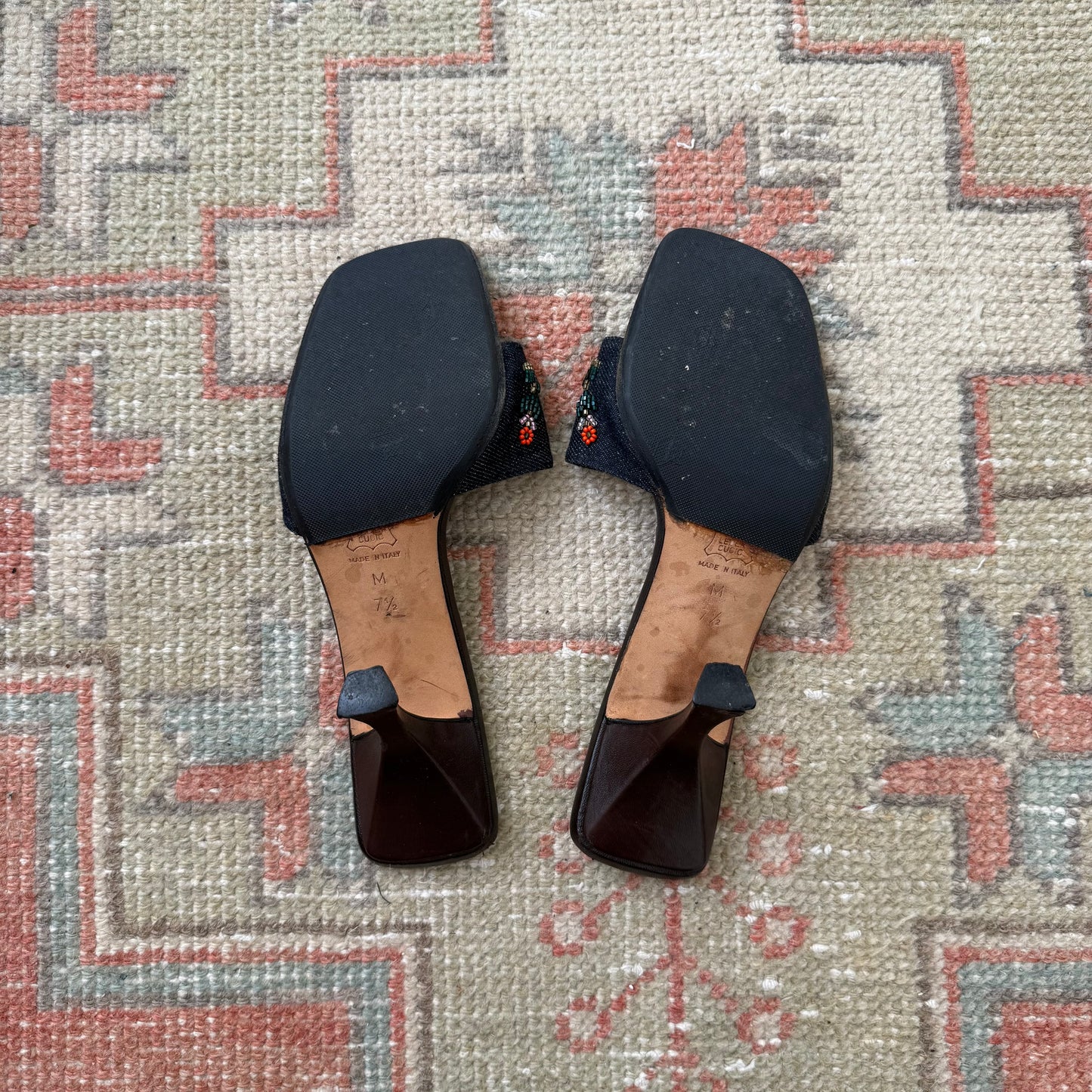 00s Fendi Denim Beaded Mules - US 8