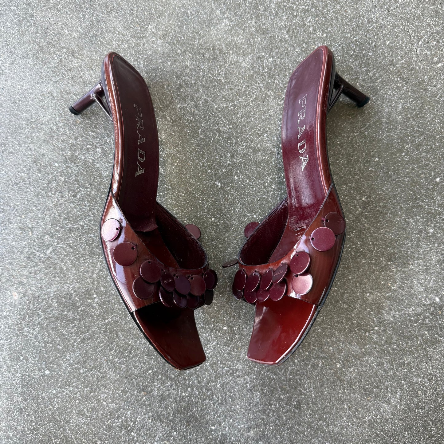 S/S2000 Prada Burgundy Pailette Mules - US 8