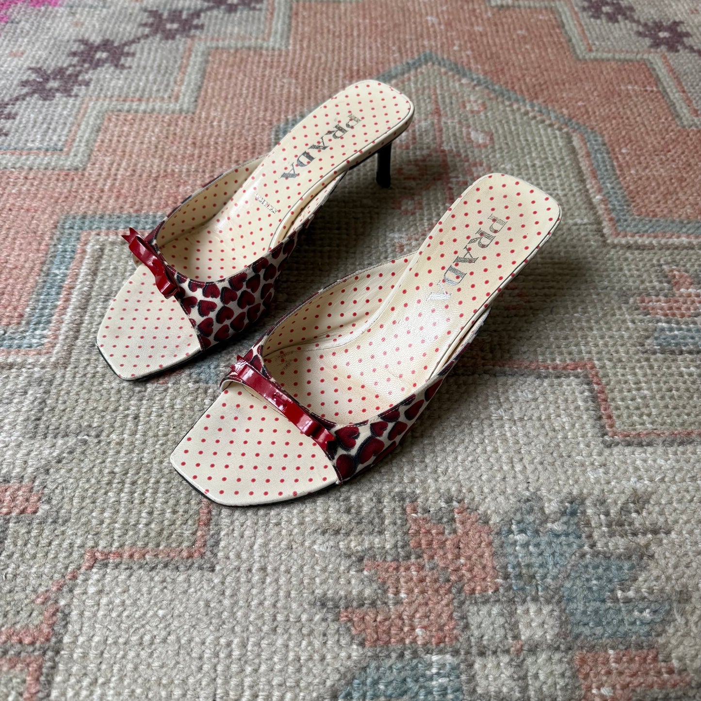S/S2000 Prada Red Heart and Bow Sandals - US 7-7.5