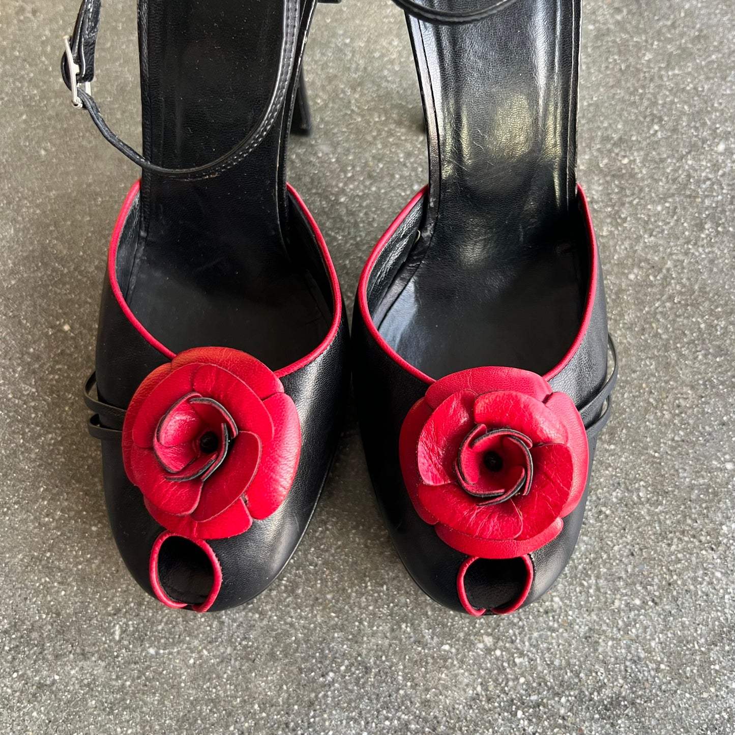 Casadei Black & Red Rose Platform Heels - US 6