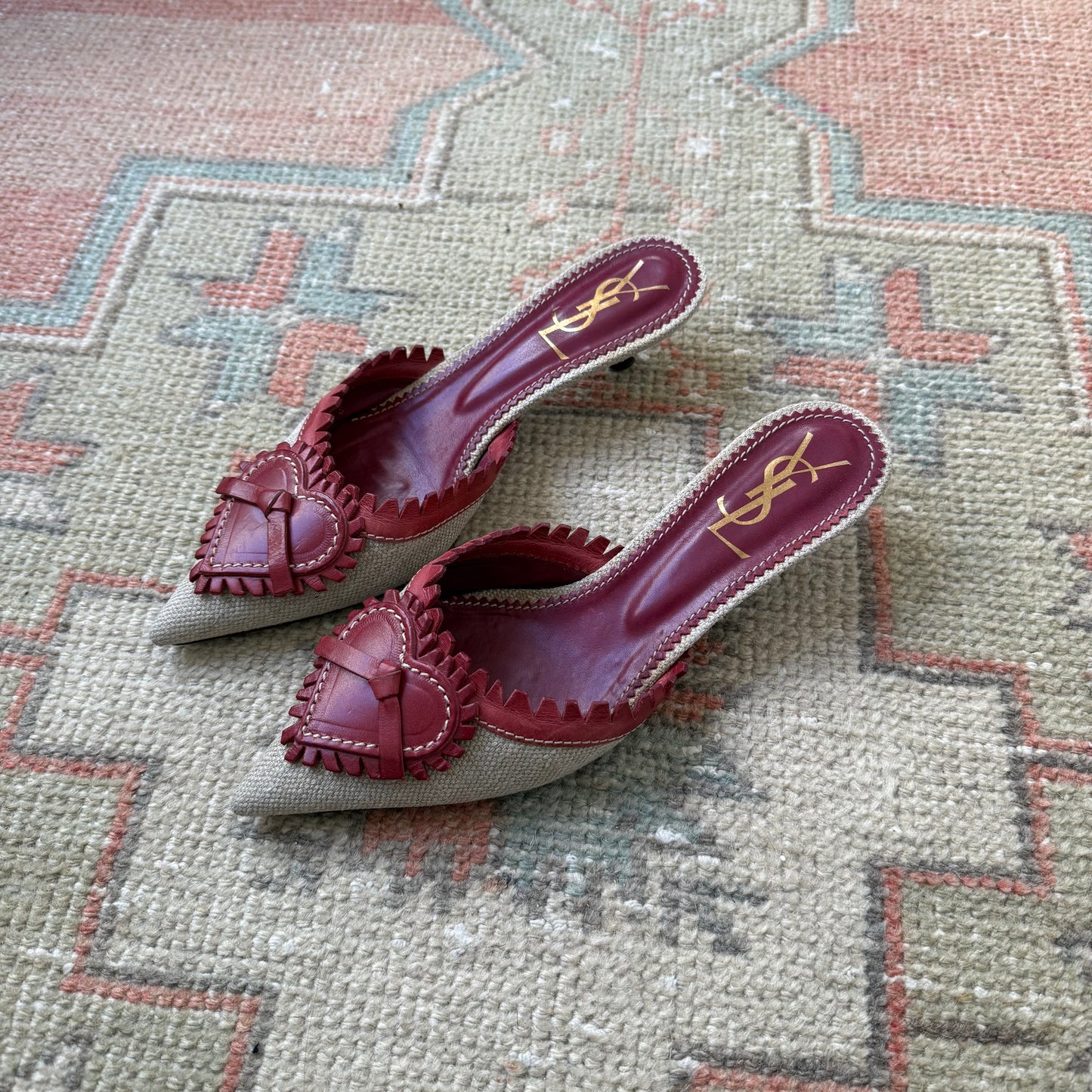 Tom Ford Yves Saint Laurent Heart Raffia Mules - US 6.5