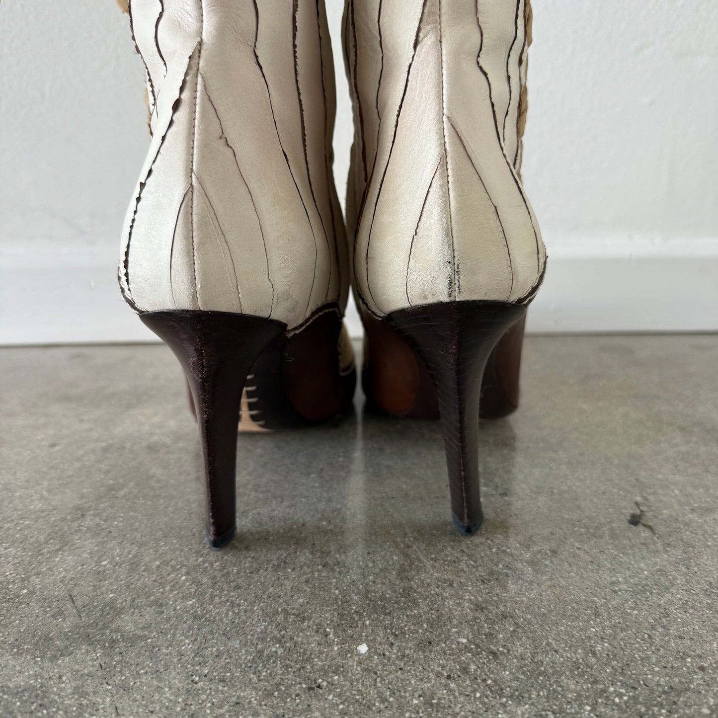 FW01 Galliano Dior Patchwork Leather + Suede Western Boots - US 6