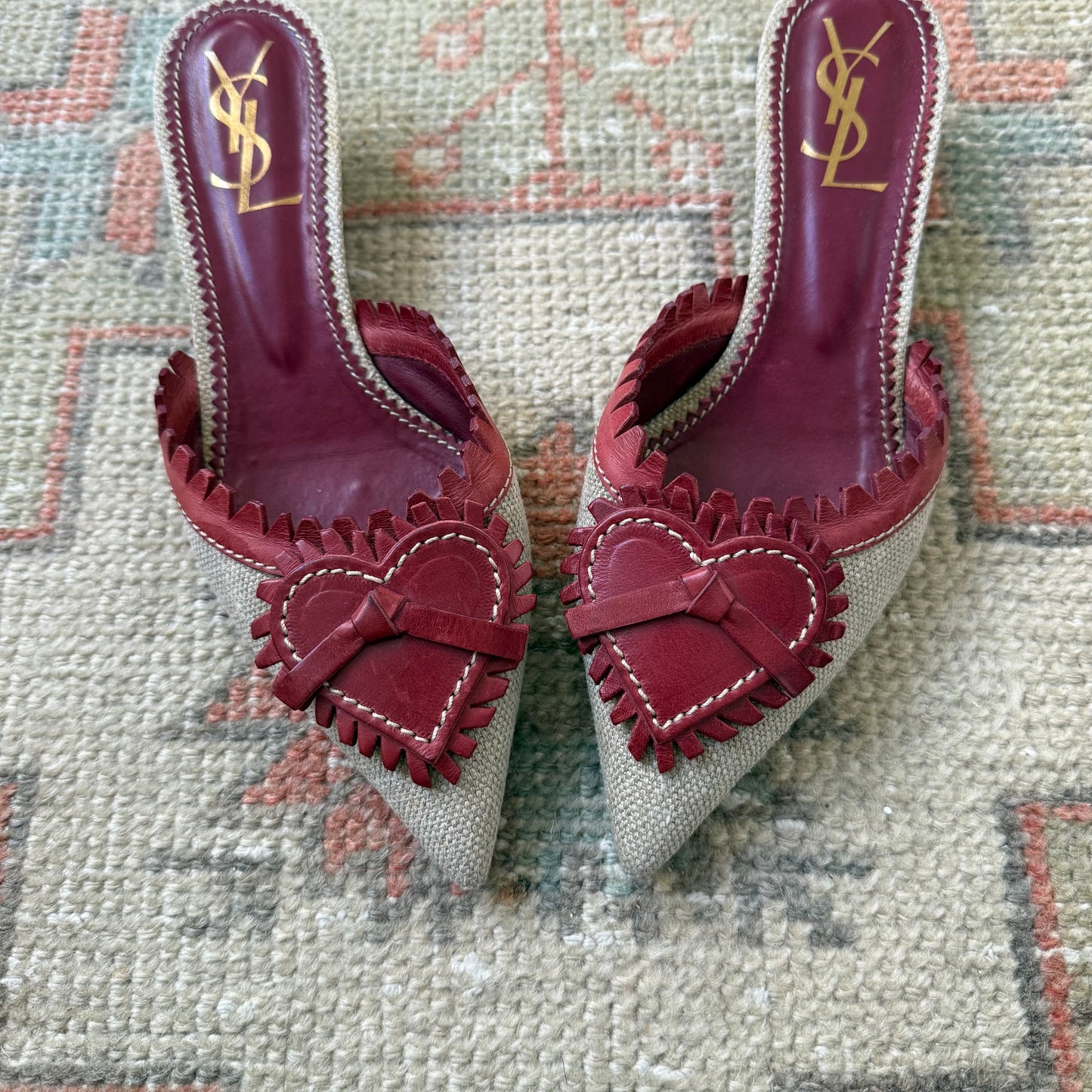 Tom Ford Yves Saint Laurent Heart Raffia Mules - US 6.5