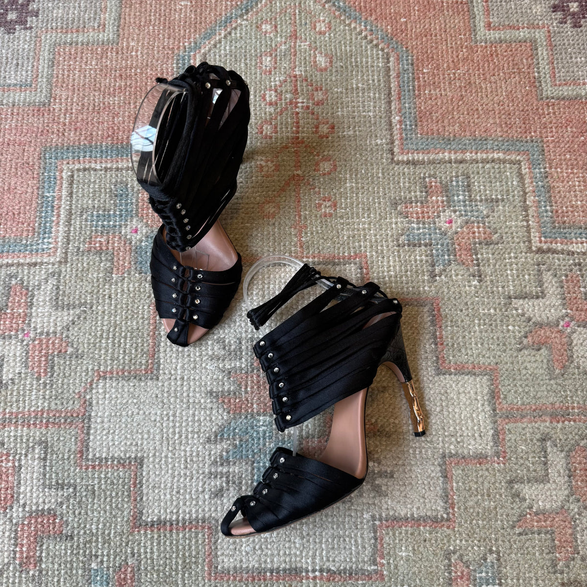S/S2004 Tom Ford Gucci Swarovski Satin Bamboo Heels - US 7
