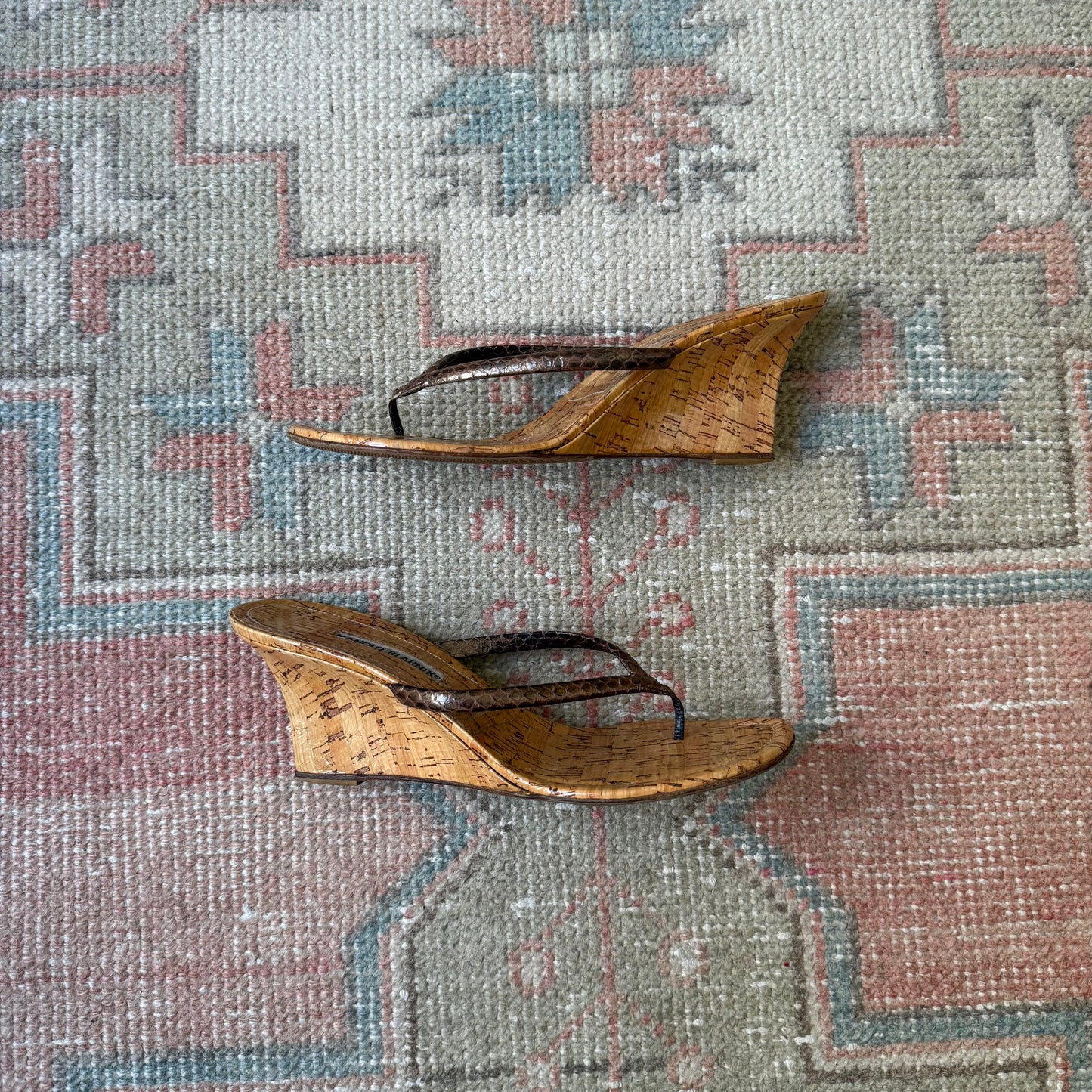 Y2K Manolo Blahnik Python Thong Wedge - US 8