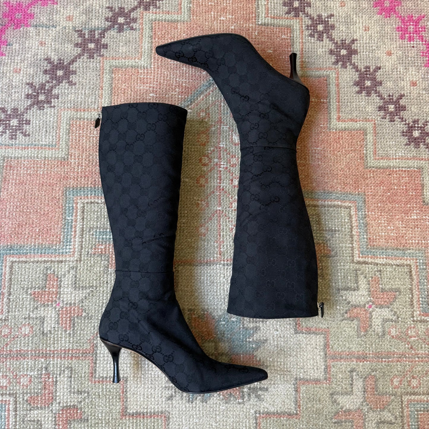 2002 Tom Ford Gucci Black Monogram Boots - US 5.5