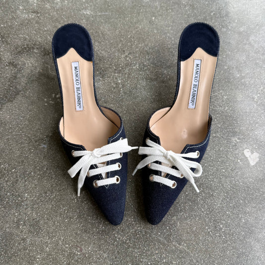 Early 00s Manolo Blahnik Denim Mules - US 7.5