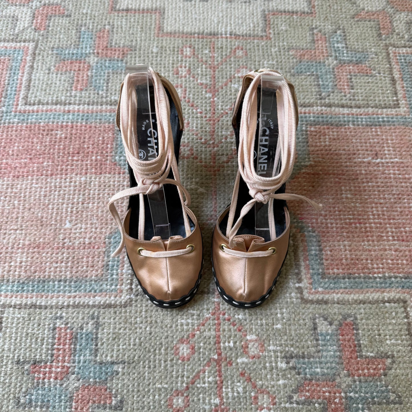 S/S2003 Chanel Pink Silk Satin Wrap Ballet Pumps - US 5.5-6