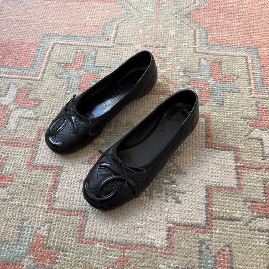 F/W2008 Chanel Cambon Black Ballet Flat - US 6-6.5
