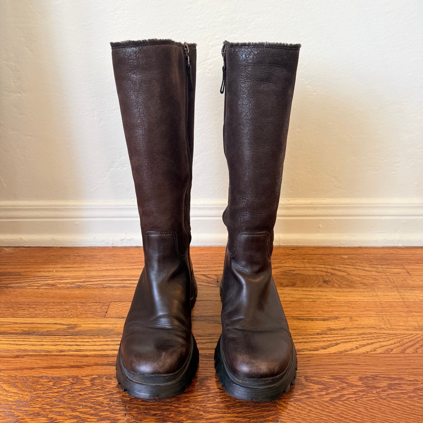 F/W2003 Prada Shearling Lug Sole Boots - US 8