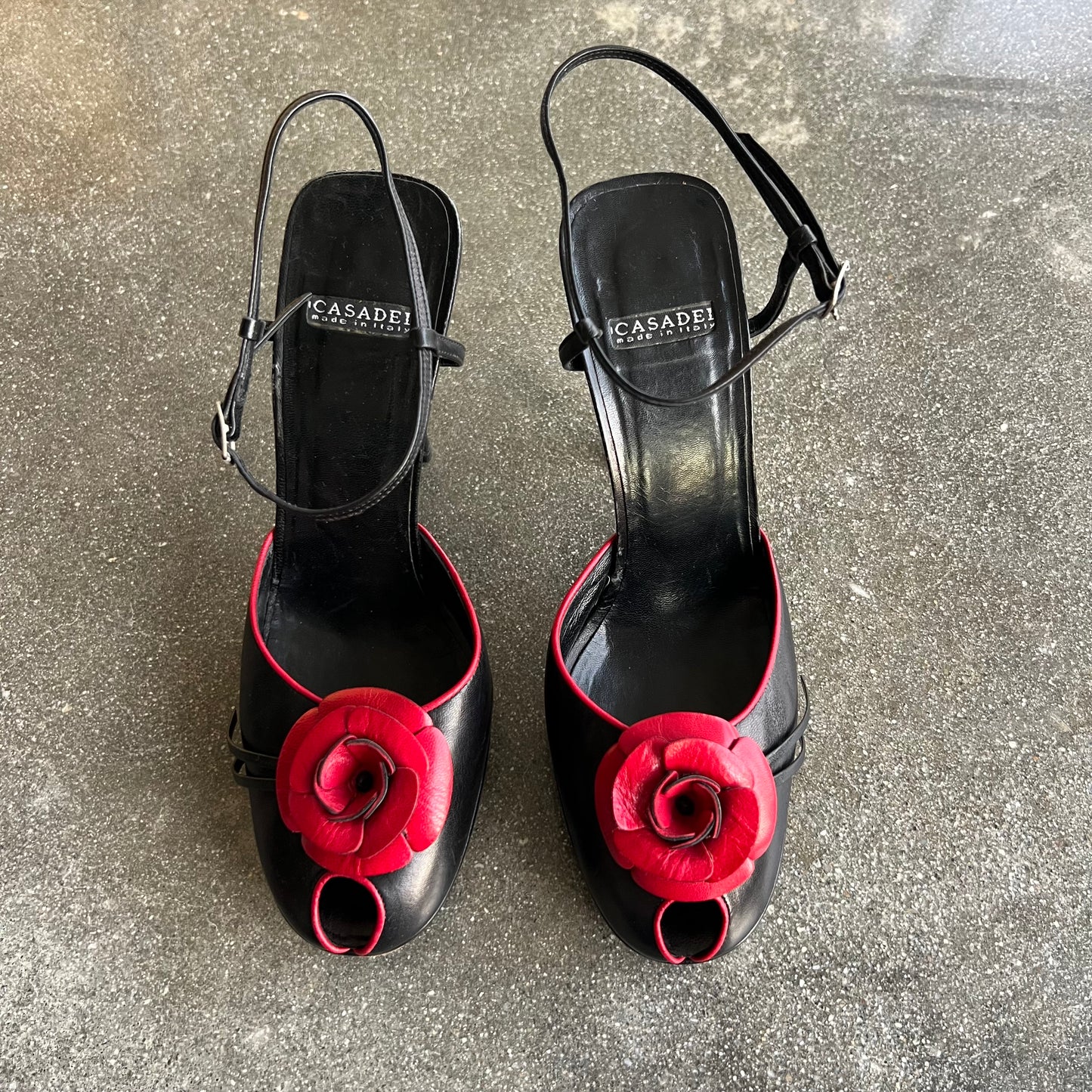 Casadei Black & Red Rose Platform Heels - US 6