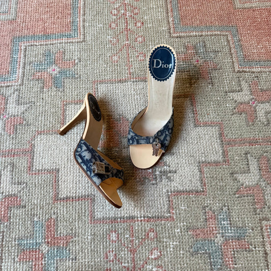 S/S2004 Galliano Dior Blue Lock & Key Mules - US 6.5