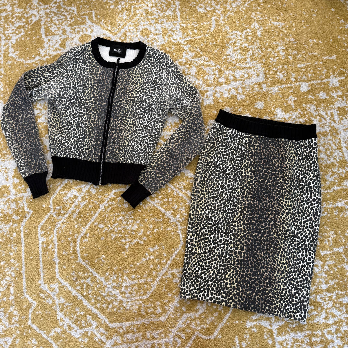 Y2K D&G Cheetah Cardigan & Skirt Set - US S-M
